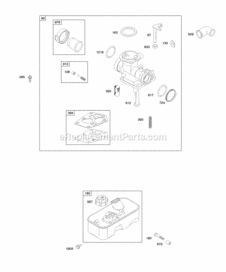 Carburetor Fuel Supply Diagram and Parts List for 09G902-0145-E1  Briggs and Stratton Engine